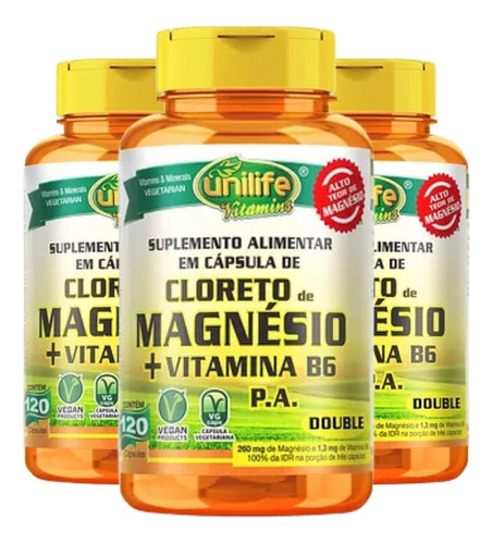 Cloreto De Magnésio P.a. - 3x 120 Cápsulas - Unilife