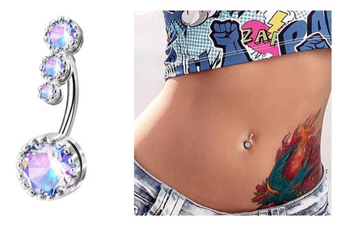 Piercing de ombligo invertido Furtacor con circonitas plateadas y doradas