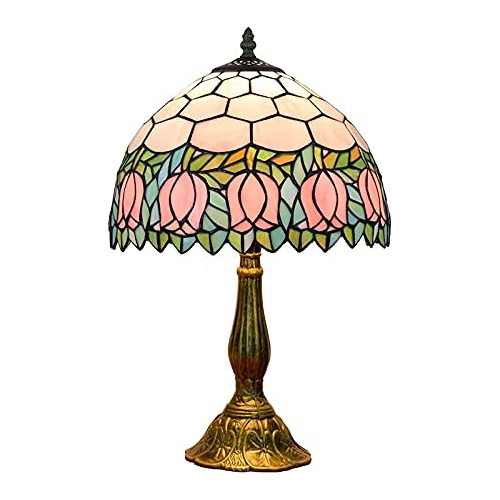 Tiffany Lámpara De Vitral, Tulipán Rosa, Lámpara De Mesa Par