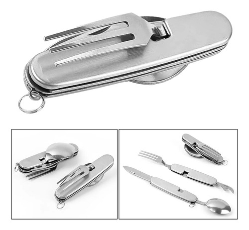 Utensilios De Acampada 5 En 1, Tenedor De Acero Inoxidable,