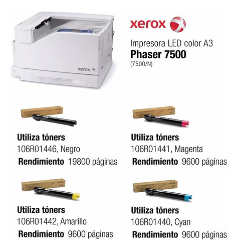Impresora Xerox Phaser 7500 Laser Color A3 Red