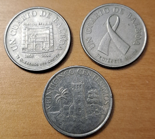 Panamá Lote X 3 Monedas Conmemorativas Un Cuarto Balboa 2008