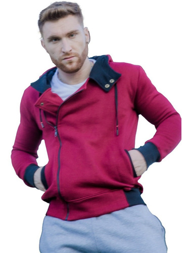 Imagen 3 de 7 de Campera Moda Cierre Cruzado Hoodie Slim Fit Canguro A10