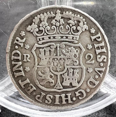 Moneda 2 Reales Columnaria Plata Original 1744 México Mo