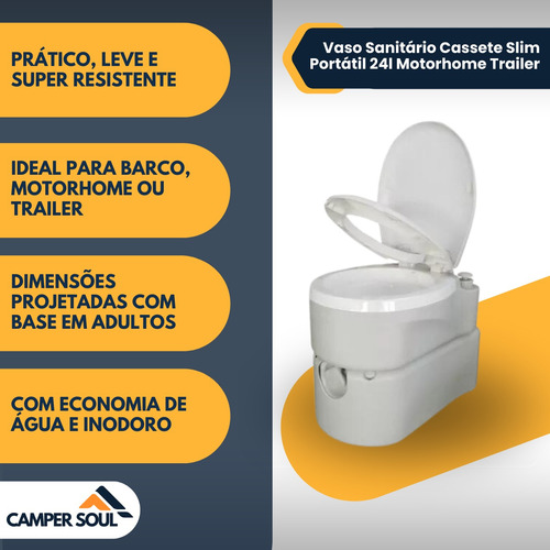 Vaso Sanitário Cassete Slim Portátil 24l Motorhome Trailer