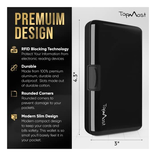 Billetera De Hombre Topmost Aluminio Tarjetero Negro