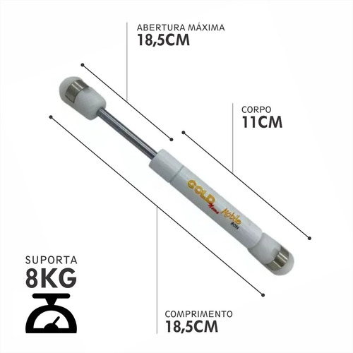 Imagem 3 de 3 de Kit 2 Pistão A Gás Mini Abertura Para Cima 80n 8kg 18cm