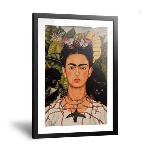 Cuadro Frida Kahlo Collar De Espinas Gato Mono Colibrí 20x30