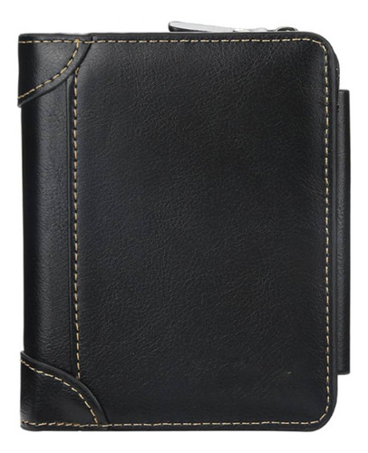 Cartera Tarjetas Billetera Lujo Cuero Hombre Cartera Trifold Color Negro