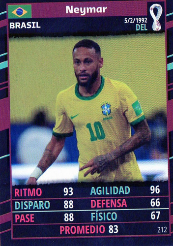 Mundial Qatar 2022. Figurita Card N° 212 Neymar Jr. Mira!!!!