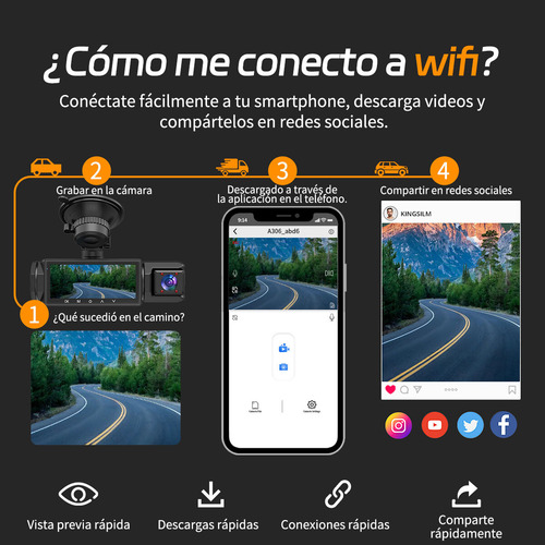 Dashcam 3 Cámara 1080p32g Visión Nocturna Grabación En Bucle