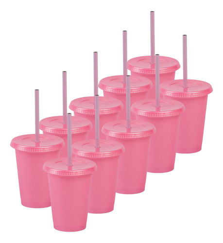 12 Vasos Reusables Tipo Star 12 Oz Con Tapa Plana Rosa Gold