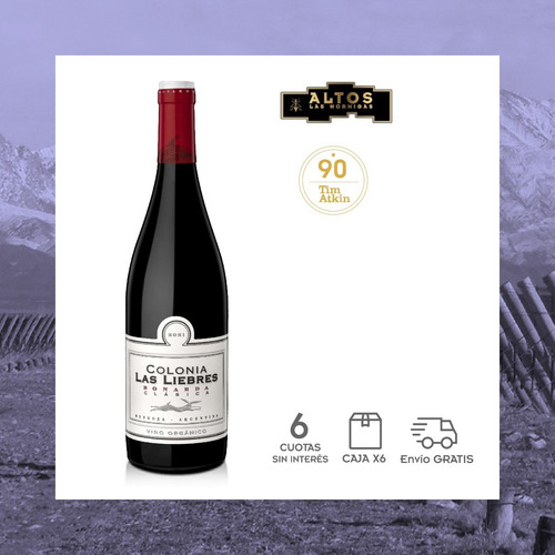 Imagen 3 de 3 de Vino Orgánico Colonia Las Liebres Bonarda Clásica Caja X6