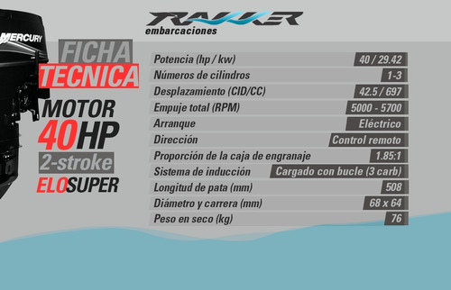 Imagen 2 de 15 de Motor Fuera De Borda Mercury 40 Hp (2 Tiempos)
