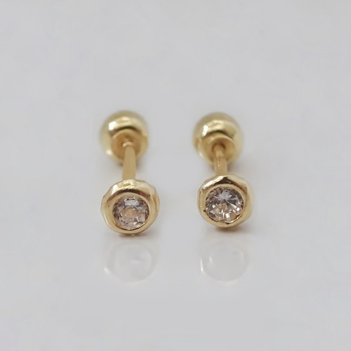 Amor Eterno - Broqueles Bisel Mini Bebé 2mm / Aretes Oro 10k