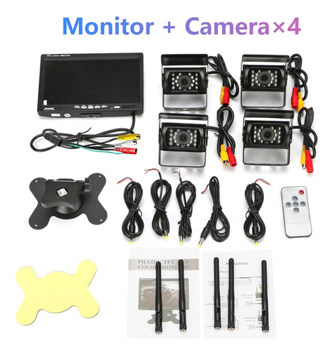 7 Monitor De Visión Trasera Inalámbrica Camión Rv 4 Cámaras