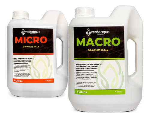 Kit Nutrientes Hidroponia Verdeagua Macro + Micro 2 Litros