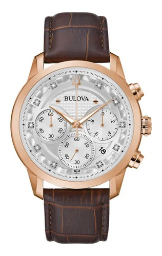 Reloj Bulova Sutton Crono 11 Diam Para Hombre 97b217 Ts Color de la correa Marrón Color del bisel Oro rosa Color del fondo Plateado