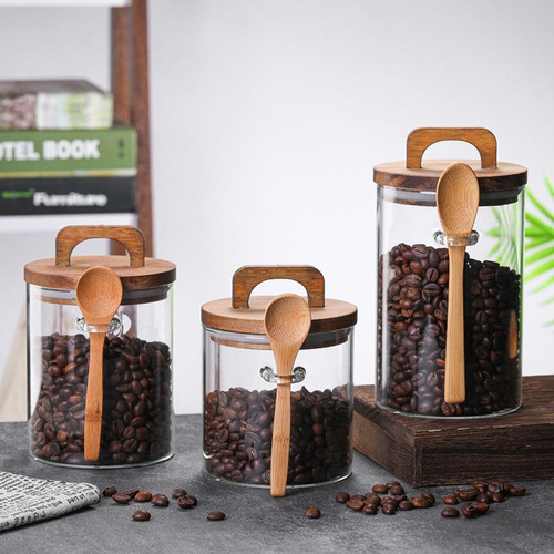 Latas Selladas Con Bote Transparente, Recipiente Y Cuchara