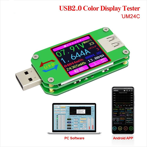 Tester Usb Um24c Voltimetro Amperimetro 2.0 Detector Carga 