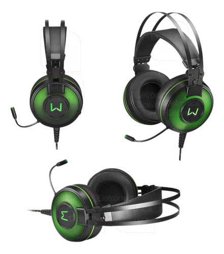 Imagem 6 de 6 de Fone Headset Gamer 7.1 Usb C/ Led Verde Warrior Raiko Ph259
