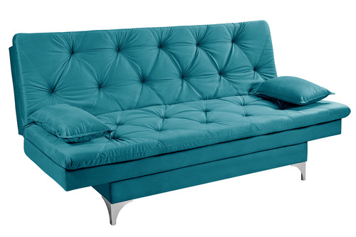 Sofá reclinável Essencial Estofados Austria de 3 lugares cor azul-turquesa de suede e cor dos pés prateado de alumínio