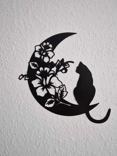 Arte De Pared Gato En Luna Floral