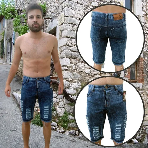 Kit 2 Bermuda Jeans Masculina Rasgada Destroyed Slin Premium