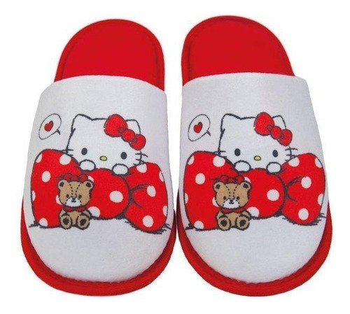 Pantufa Hello Kitty Laço - Branco E Vermelho - 29x30