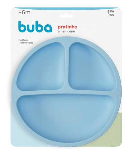 Prato De Silicone Redondo Com Divisórias E Ventosa Buba 15630 Azul celeste