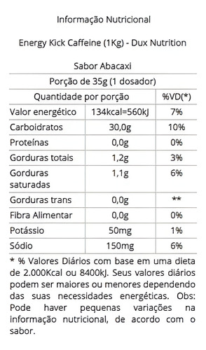 Energy Kick Caffeine (1kg) - Sabor: Abacaxi Abacaxi