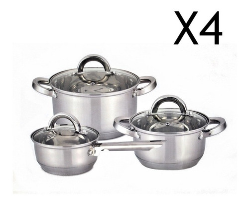 Imagen 1 de 4 de Juego De 3 Cacerolas C/tapa Acero Inox Vincent Pack Con 4