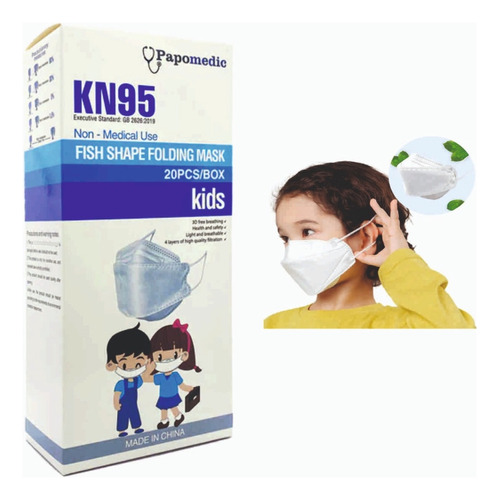 Mascarilla Kn95 - Fish Shape 3d Folding Niños (20 Unid.)