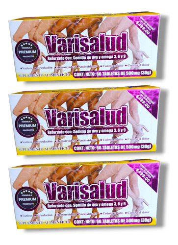 3 Pack Varisalud Reforzado Con Semilla De Uva Y Omega 3,6,9 