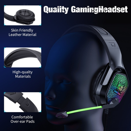 Imagen 9 de 9 de Audífono gamer Onikuma K10 negro con luz rgb LED