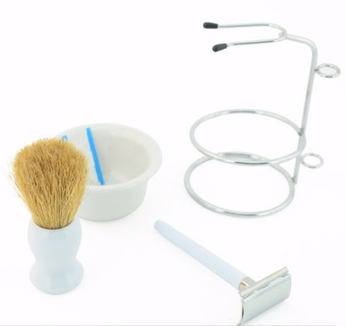Imagem 4 de 5 de Kit Barba Vintage Retrô Saboneteira Navalha Pincel Banheiro