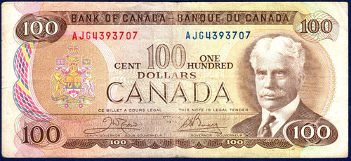 100 Dolares 1975 Billete De Canadá Robert Laird Borden