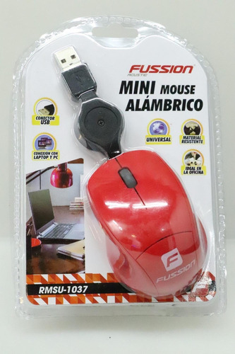 Mouse Optico Usb Alambrico Cable Retractil 70cm Rojo