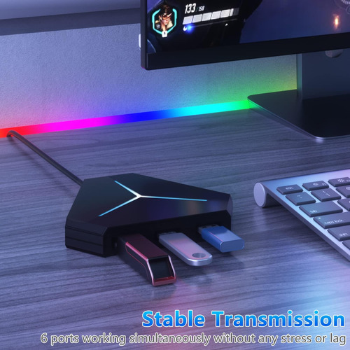 Daakro Hub Usb De 10 Puertos Hub Usb C Con Cable Largo, Lect