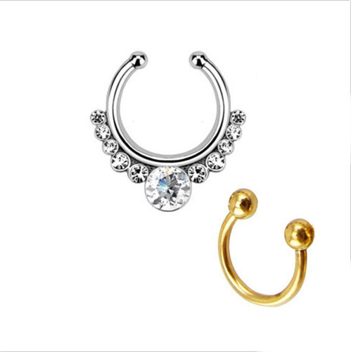 Honbay Fake Septum Clicker Con Gemas Anillo De Nariz Con Cli