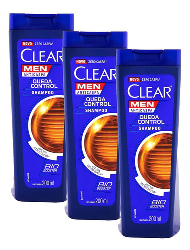 Kit 3 Shampoo Anticaspa Clear Men Queda Control 200ml