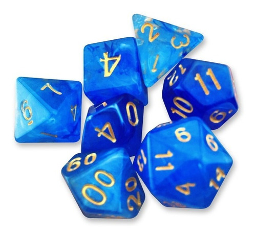 Kit 7 Dados Rpg | Mesclado Translúcido + Caixinha Protetora