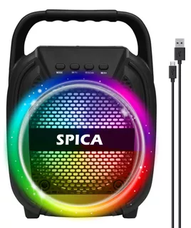 Parlante Spica Sp-2065 Bluetooth Portatil Led Rgb Inalambric Color Negro