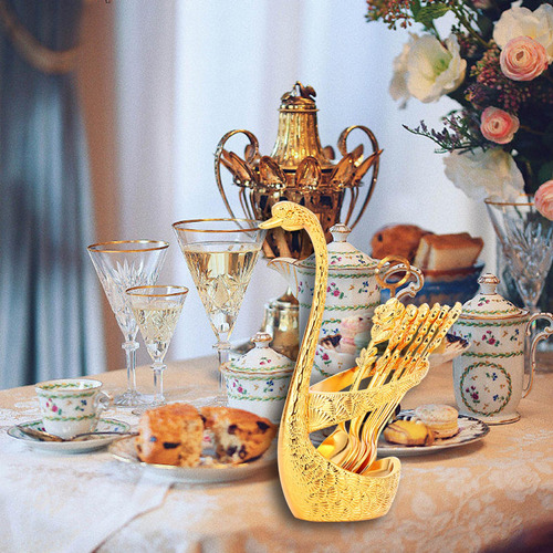 Soporte De Base De Cisne Decorativo Con 6 Cucharas De Café