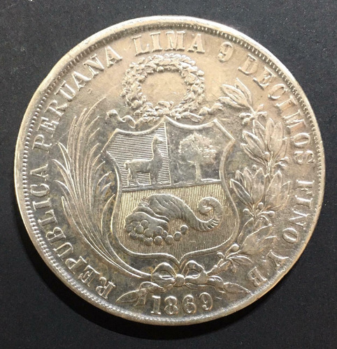 Moneda Del Peru Lima Un Sol De Plata 1869