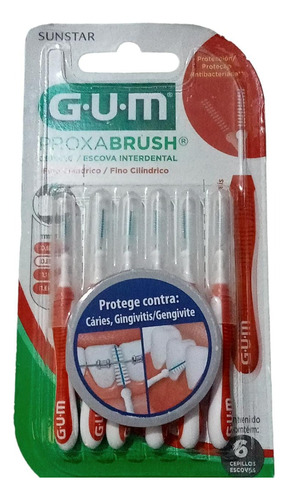 Pack 6 Cepillos Proxabrush Fino Cilíndrico 0.8mm, 1314 Rojos