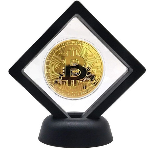 Imagen 1 de 5 de Bitcoin Moneda Oro En Elegante Exhibidor Flotante Vista 360!