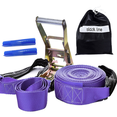 Kit Slackline Roxo Cinta 15,7 Mt Alça Catraca Protetor Bolsa