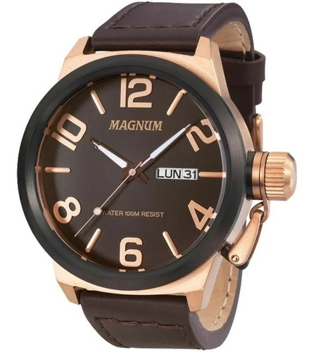 Relógio Magnum Masculino Ma33399z Rose Pulseira Couro Marrom