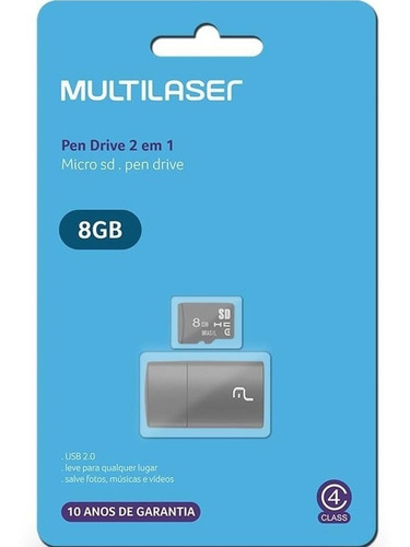 Imagem 4 de 4 de Cartão De Memória 8gb 2 Em 1 Adaptador Usb Multilaser